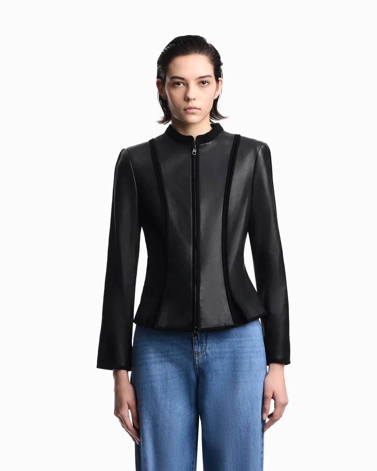 Emporio Armani glove nappa leather jacket with suede piping