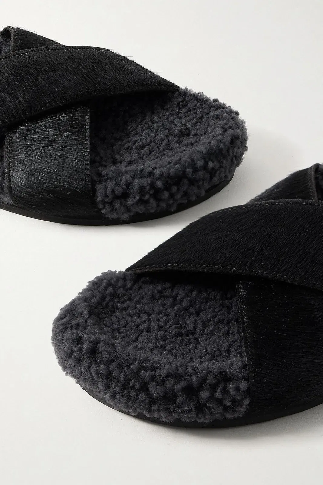 Ancient Greek Sandals Anilio Calf Hair And Shearling Slides Black Women's