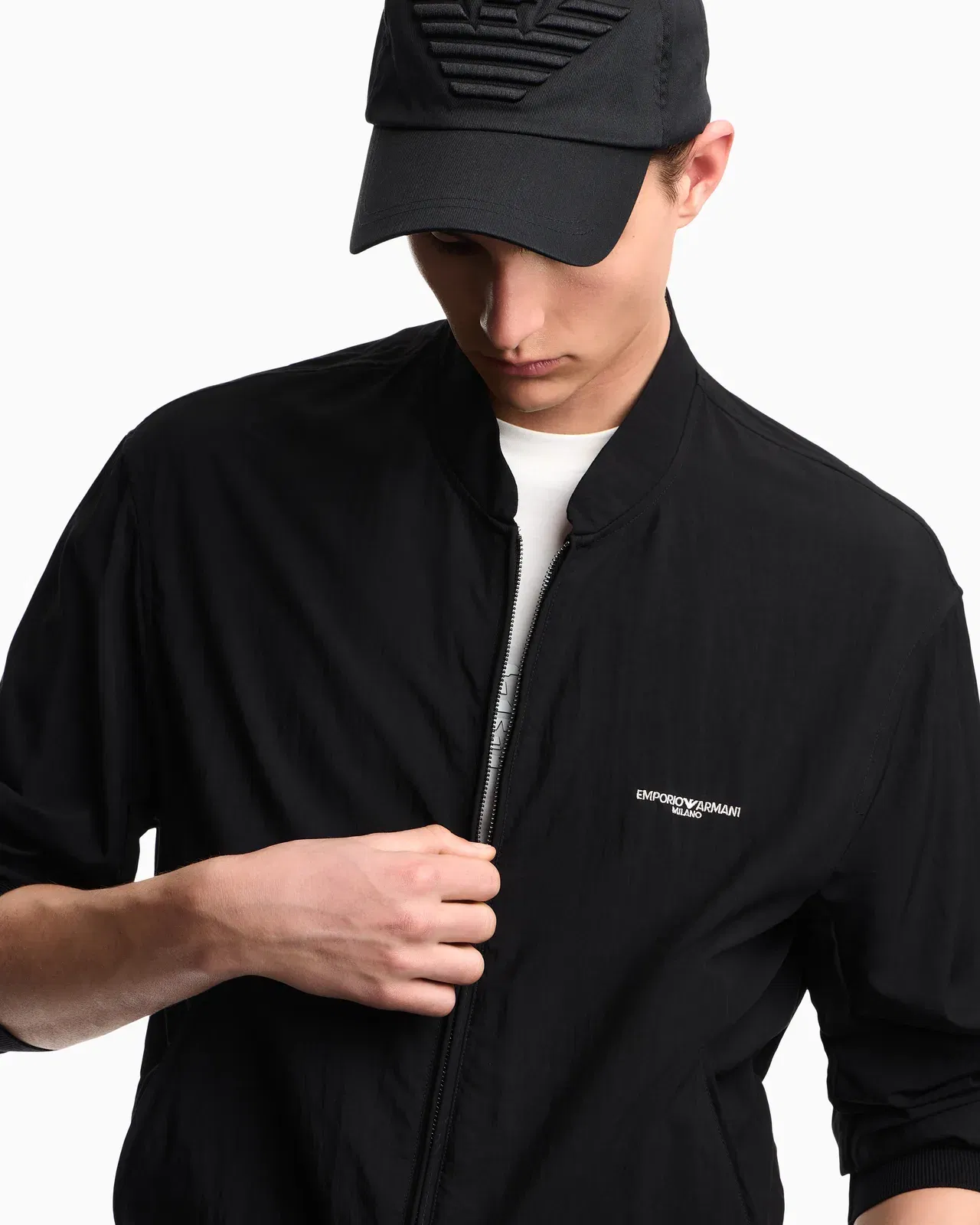 Emporio Armani Nylon blouson with micro logo embroidery