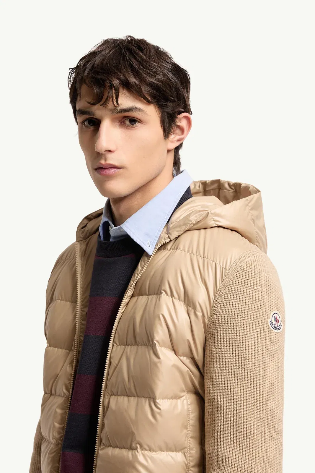 Moncler Padded Wool Zip-Up Hoodie Light Beige Light Beige