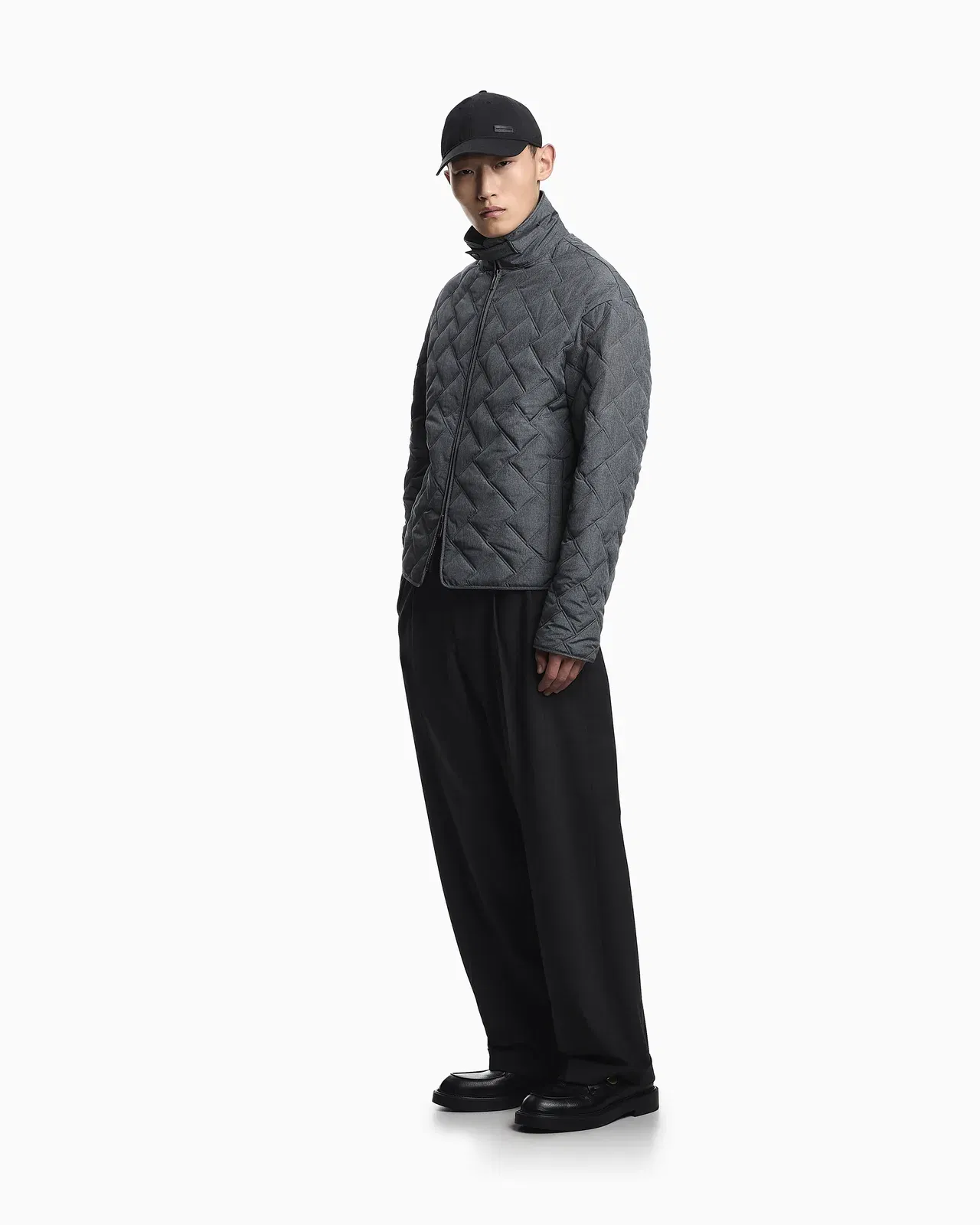 Emporio Armani Quilted nylon blouson with an all-over check micro print