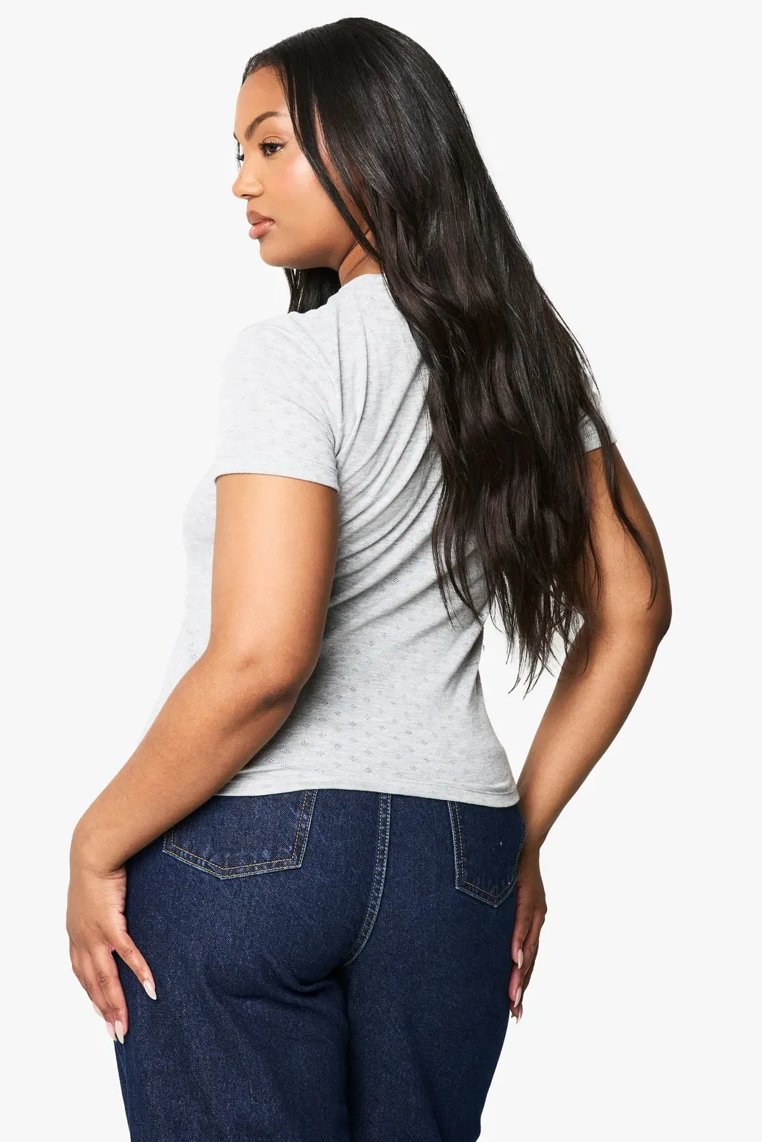 Plus Pointelle Short Sleeve Fitted Top