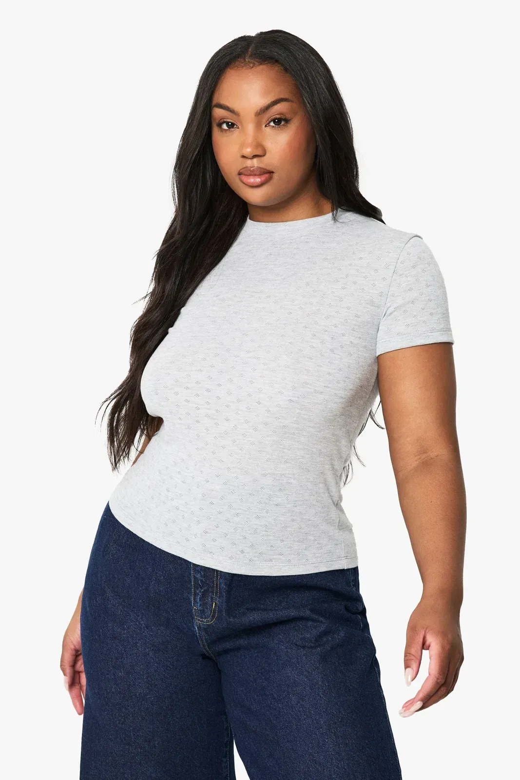 Plus Pointelle Short Sleeve Fitted Top
