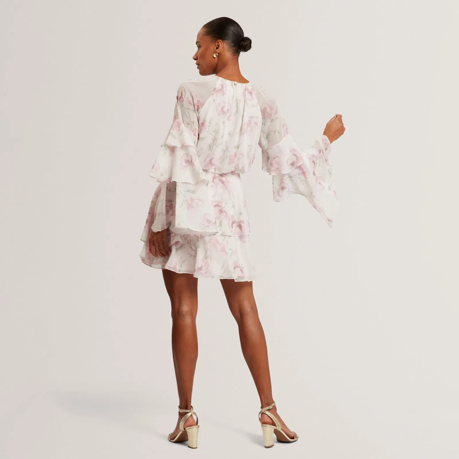 Ted Baker Rose Print Frilled Long Sleeve Mini Dress