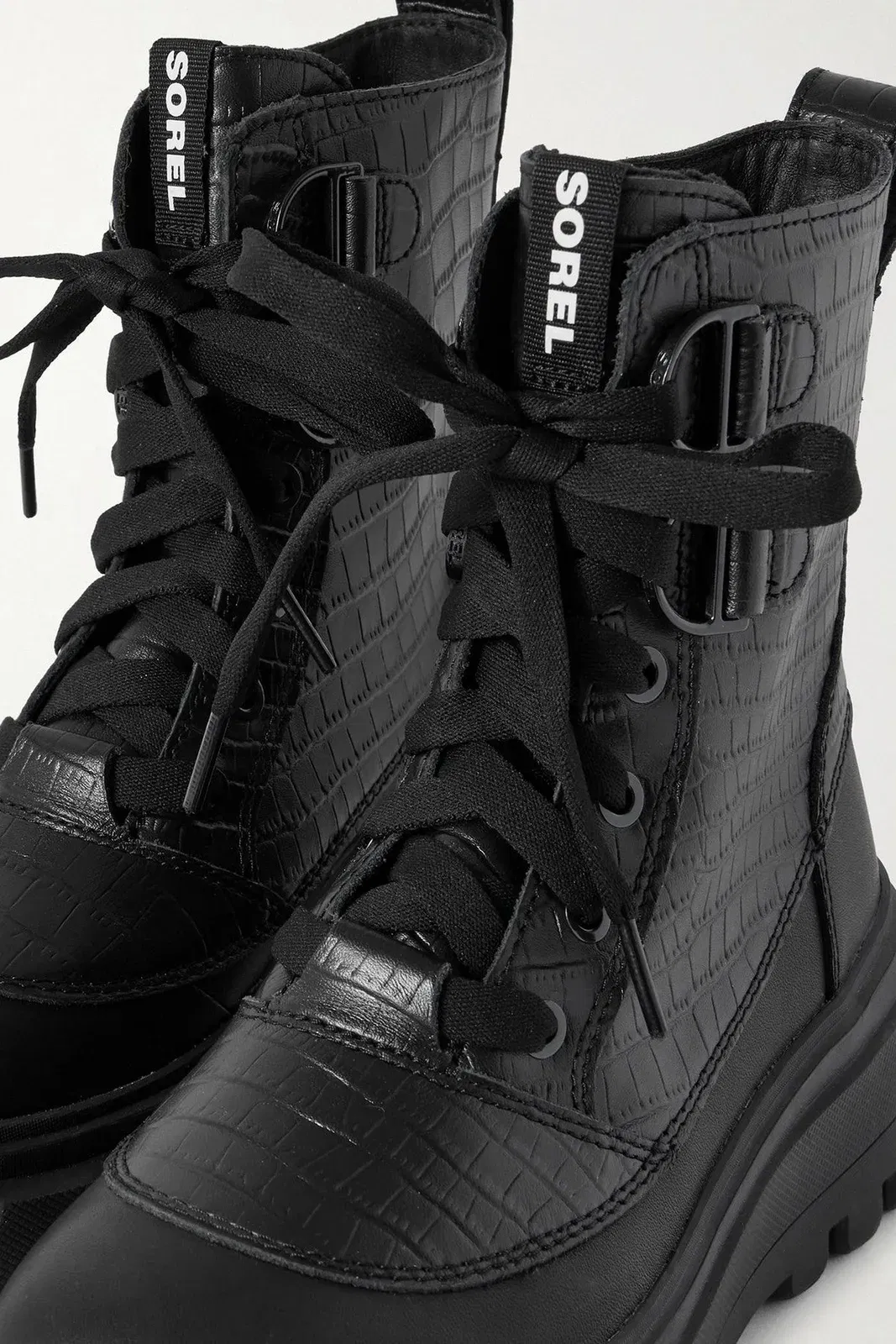Sorel Caribou Smooth And Croc-Effect Leather Ankle Boots Black Women's