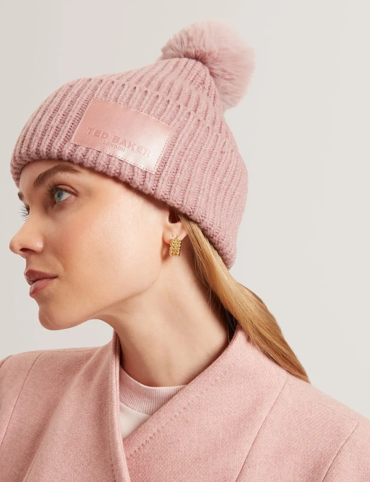 Ted Baker Sershii Rib Knit Branded Bobble Hat Women's