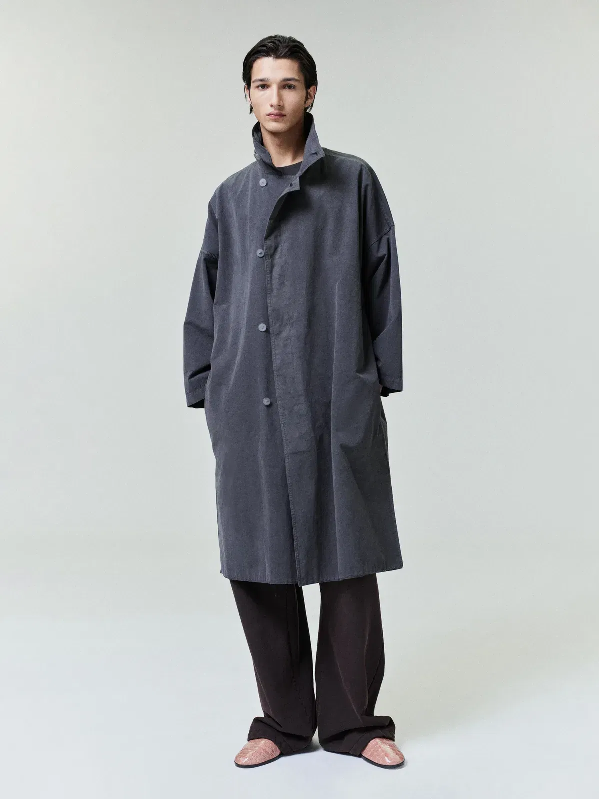Essentials Garment-Dyed Cropped Sleeve Car Coat Dark Grey