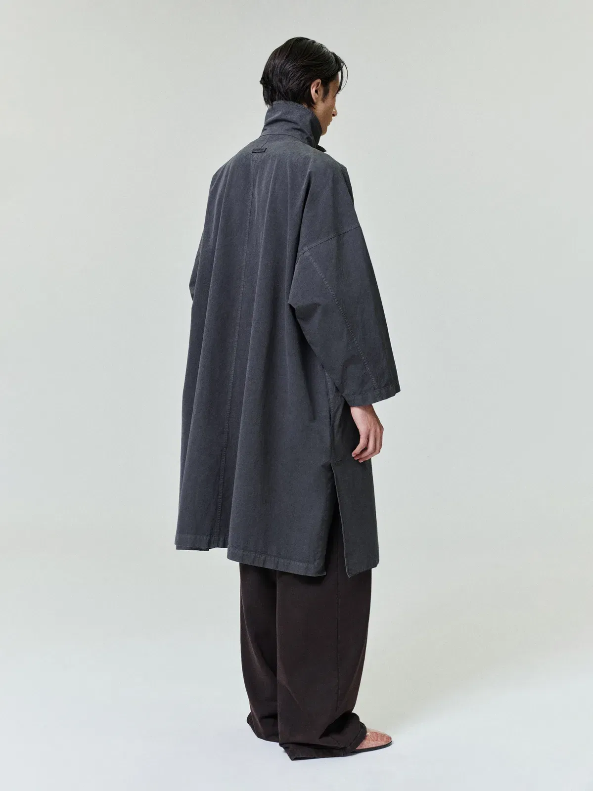 Essentials Garment-Dyed Cropped Sleeve Car Coat Dark Grey