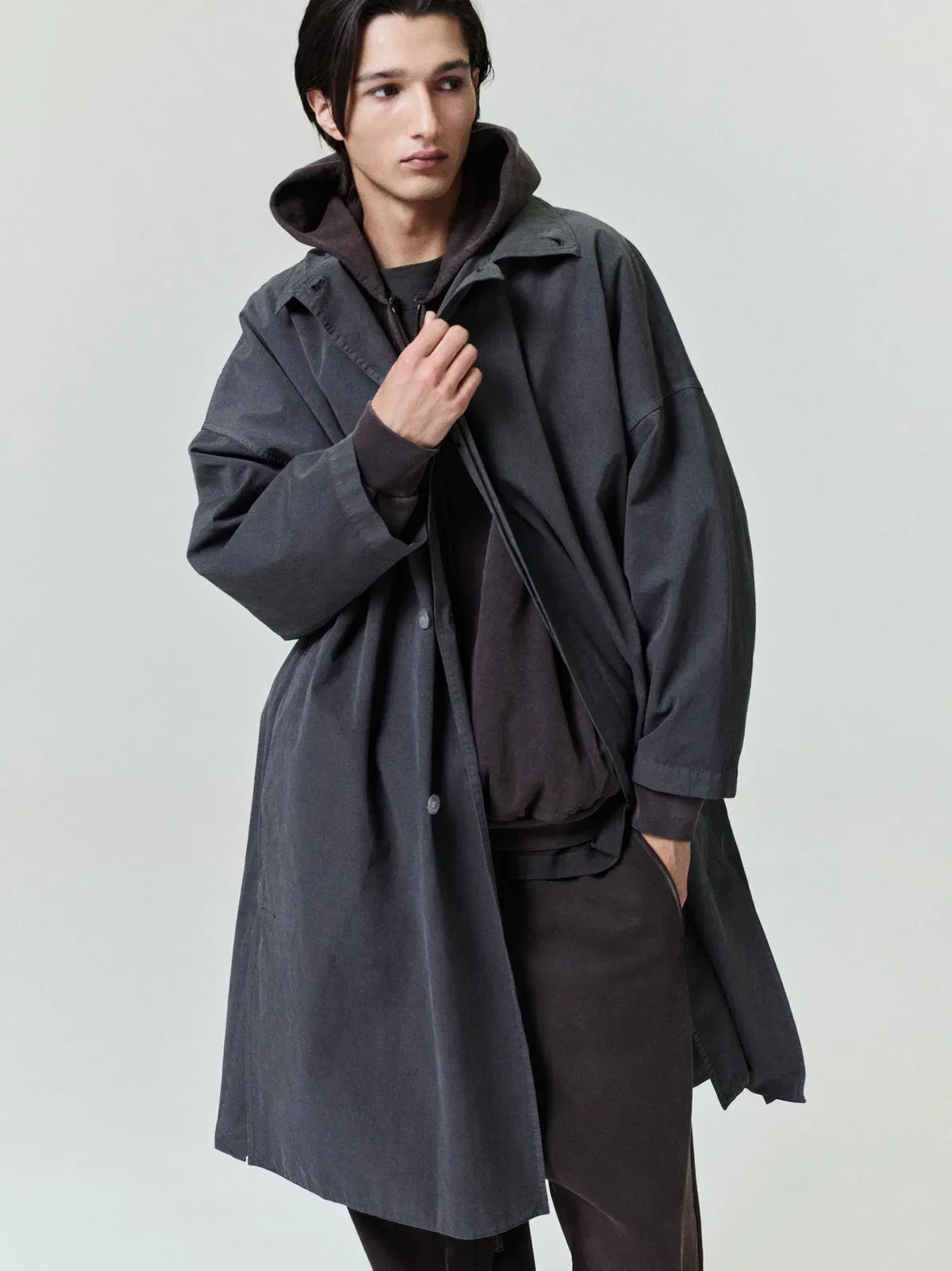 Essentials Garment-Dyed Cropped Sleeve Car Coat Dark Grey