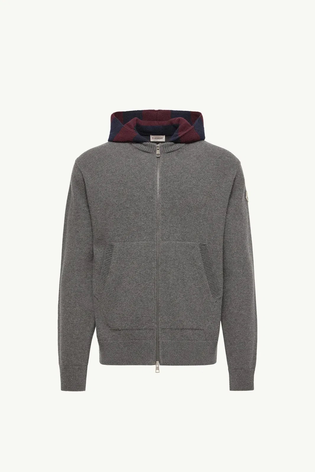 Moncler Striped Hood Wool & Cashmere Cardigan Dark Grey Dark Grey