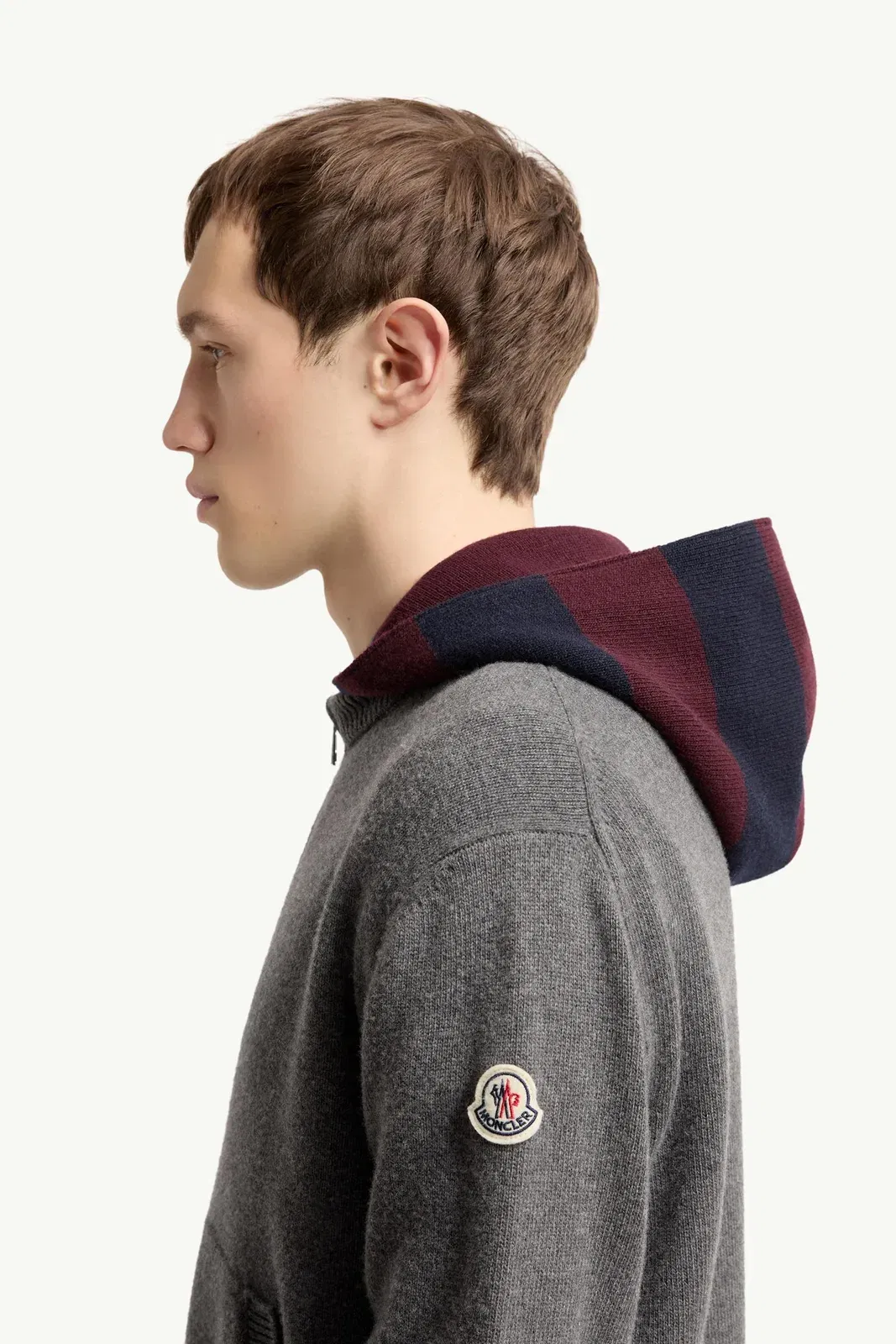 Moncler Striped Hood Wool & Cashmere Cardigan Dark Grey Dark Grey