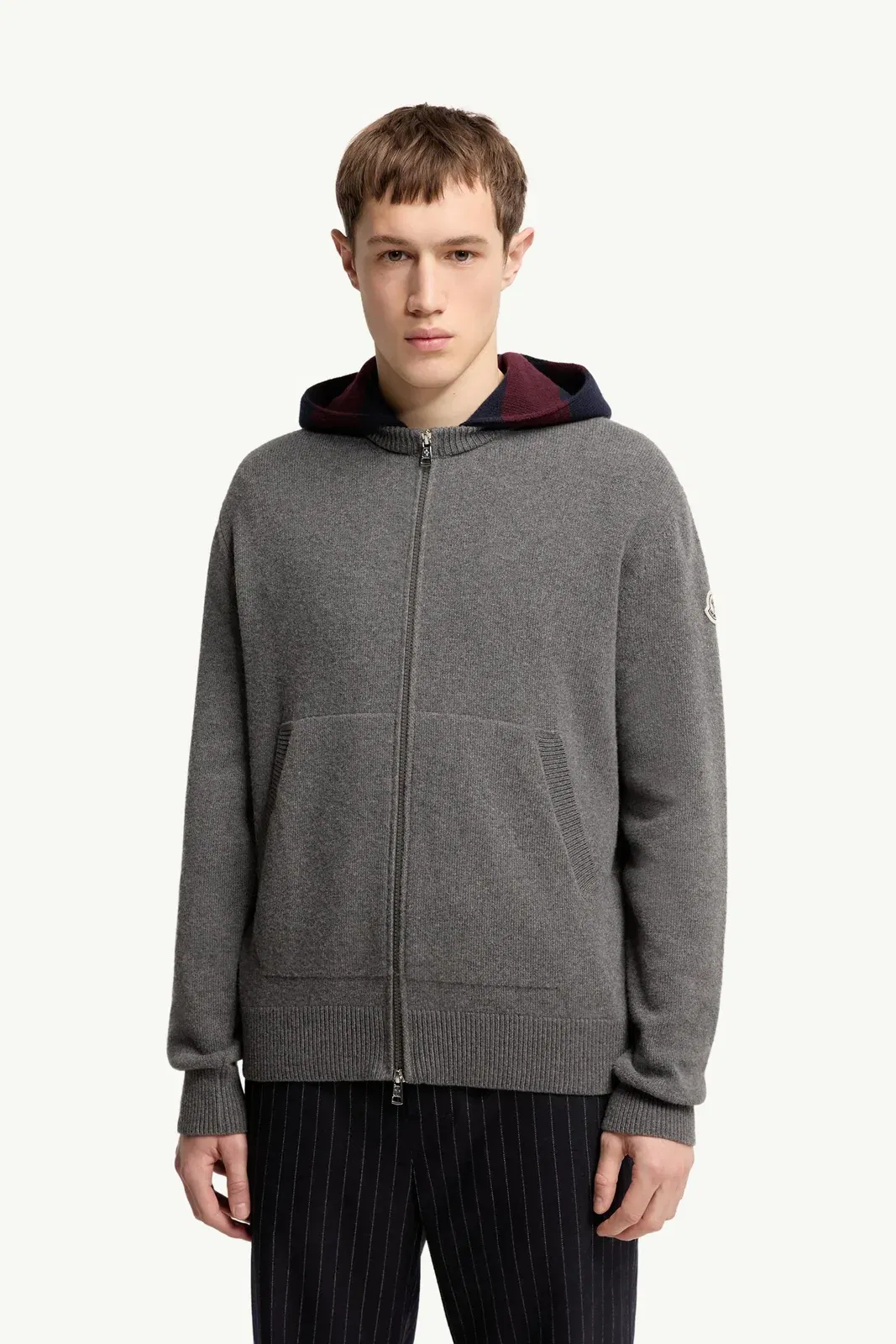 Moncler Striped Hood Wool & Cashmere Cardigan Dark Grey Dark Grey