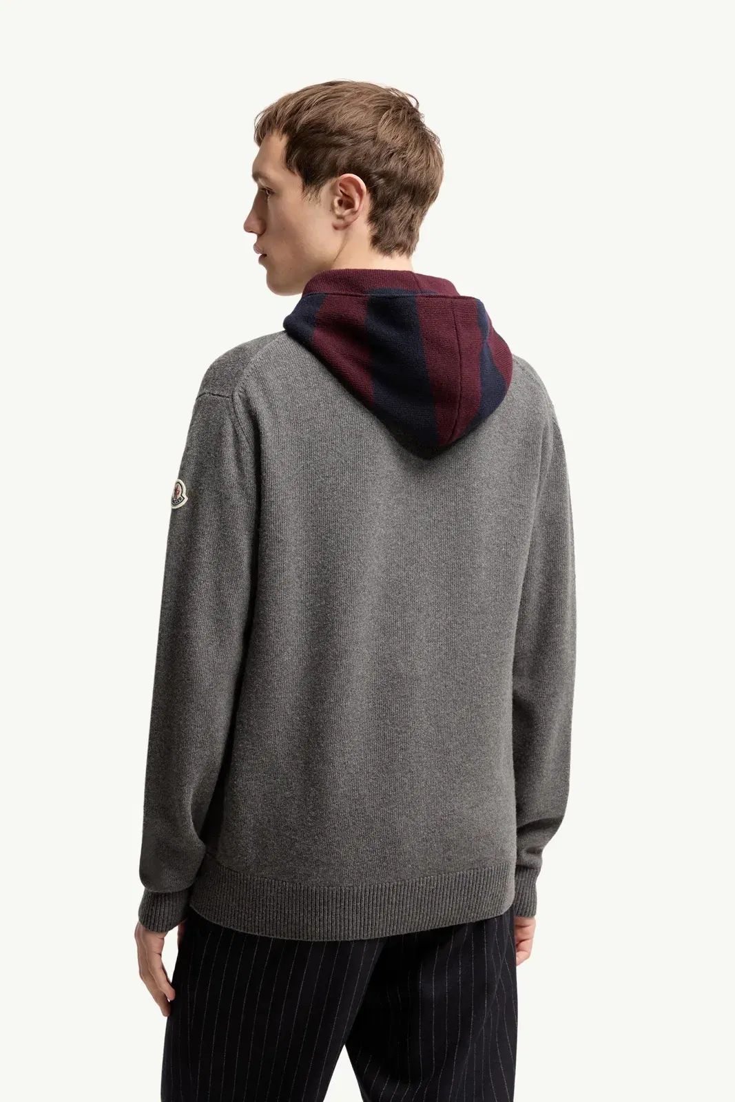 Moncler Striped Hood Wool & Cashmere Cardigan Dark Grey Dark Grey