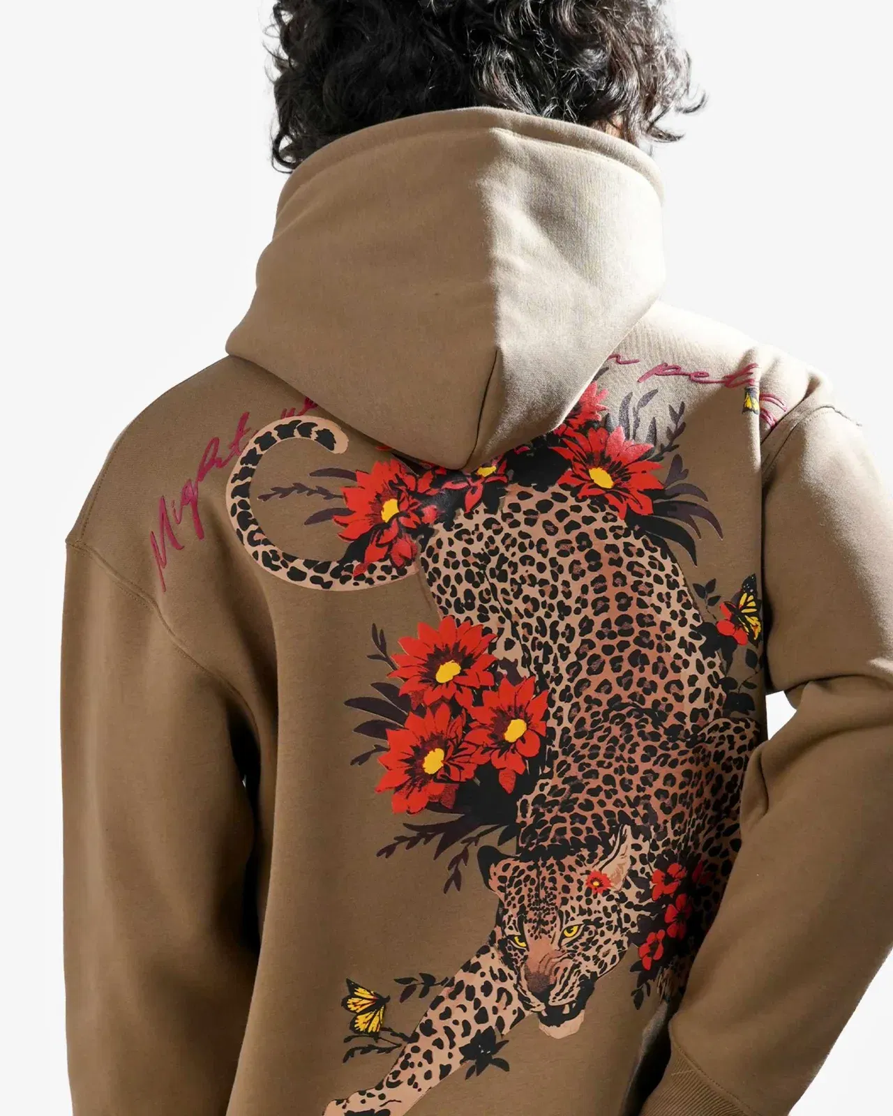 Graceful Might Hoodie - Khaki Oversized Printed Hoodie