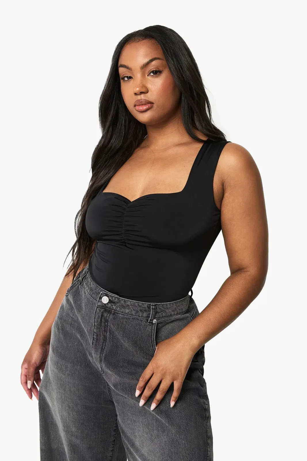 Plus Double Layer Ruched Front Bodysuit