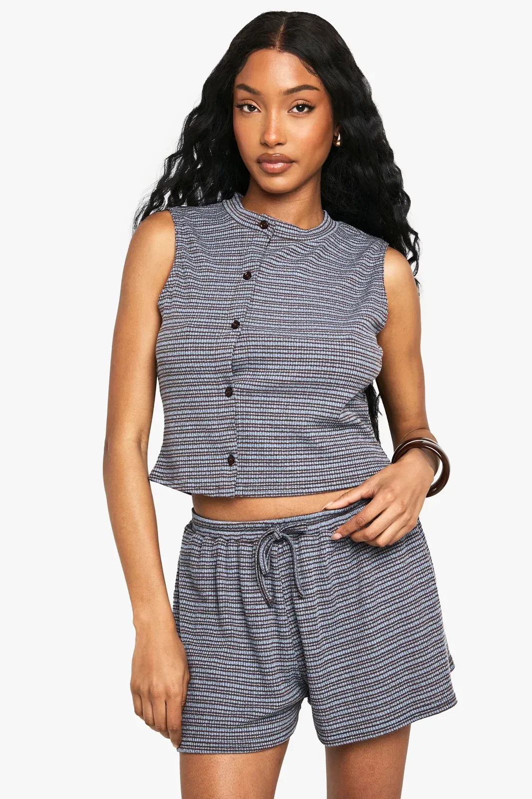 Striped Jersey Asym Button Sleeveless Tank