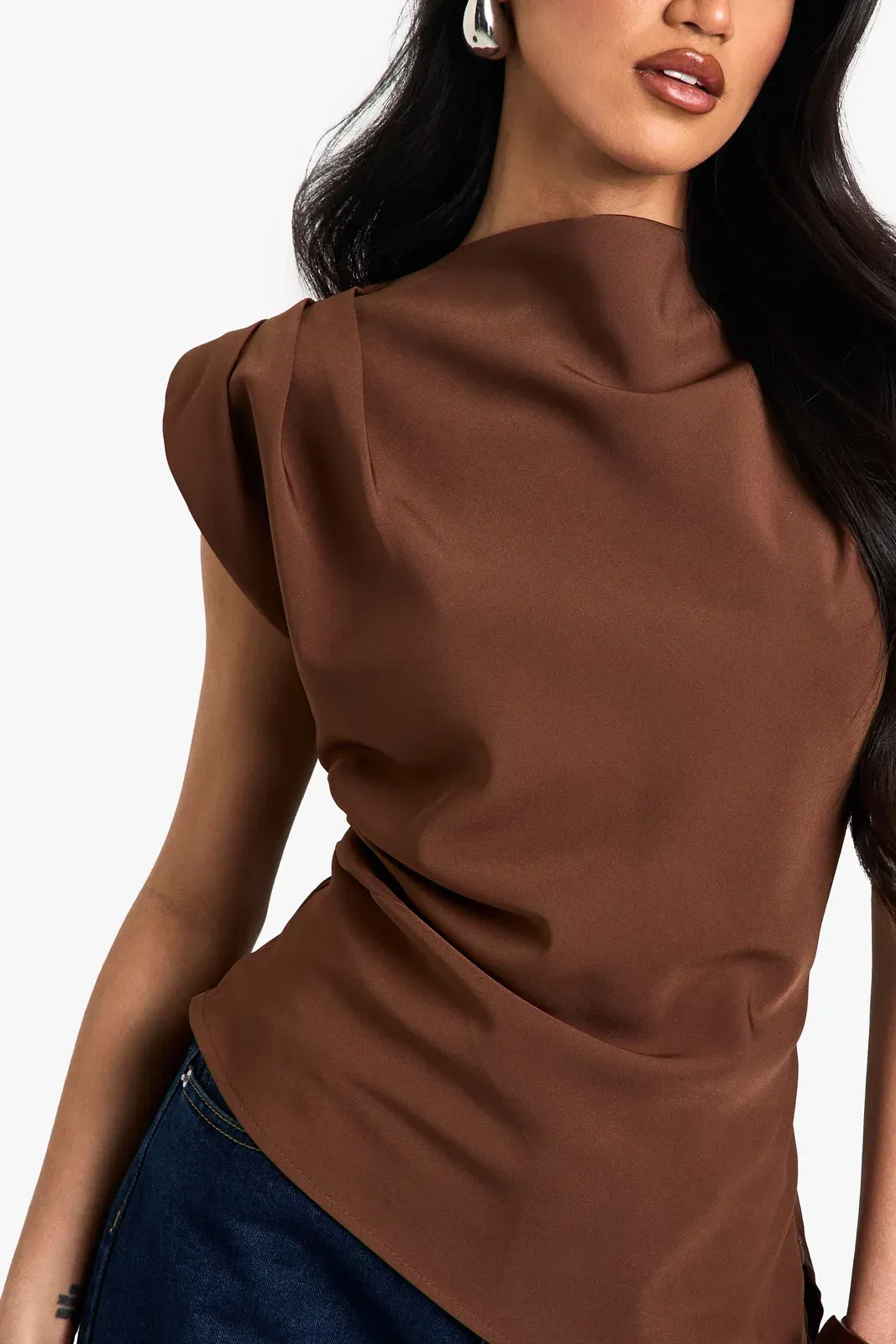 Gathered Shoulder Pad Asymmetric Blouse