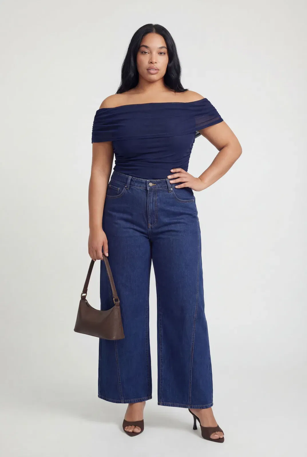Plus Mesh Bardot Ruched Top