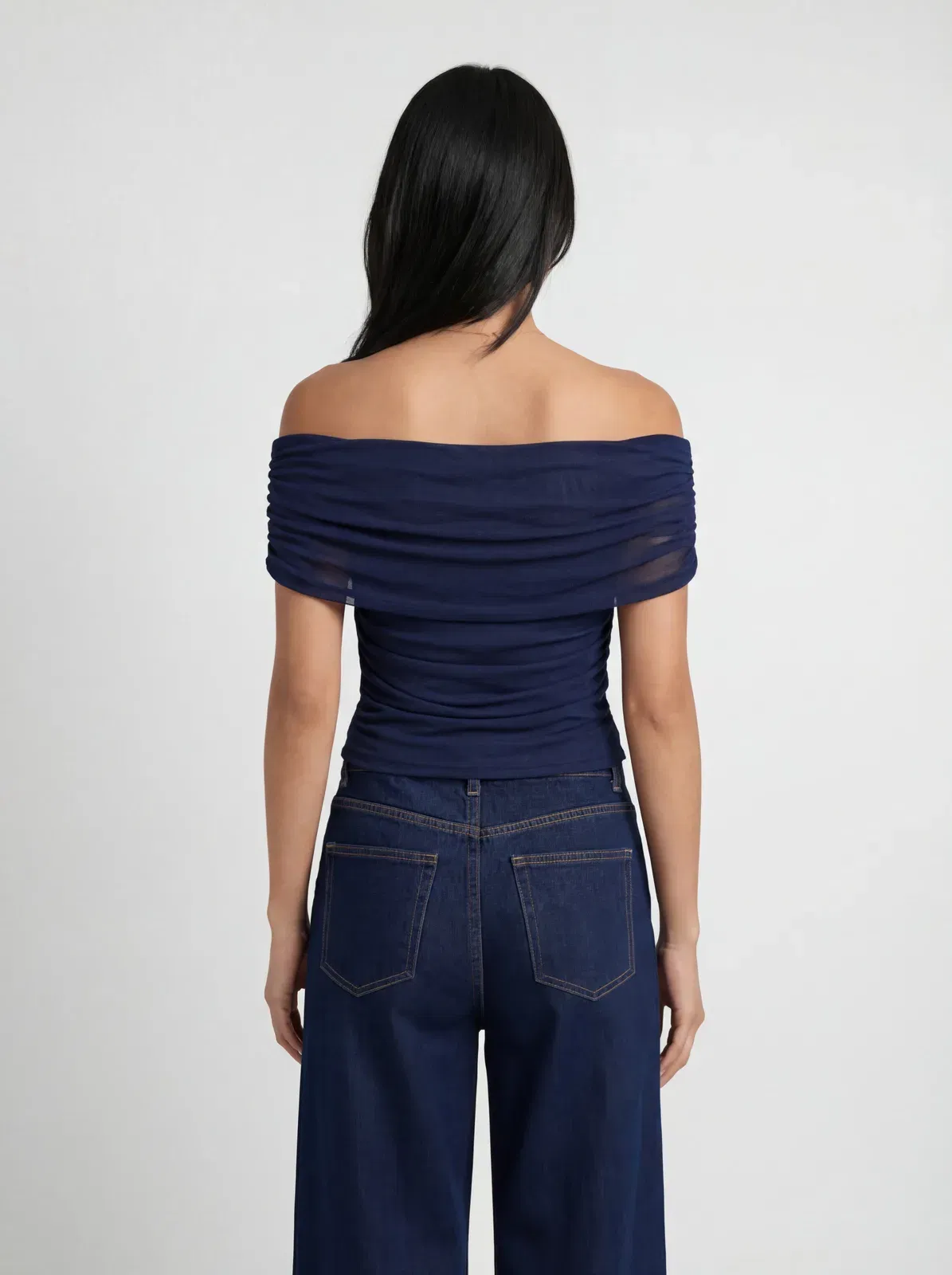 Plus Mesh Bardot Ruched Top