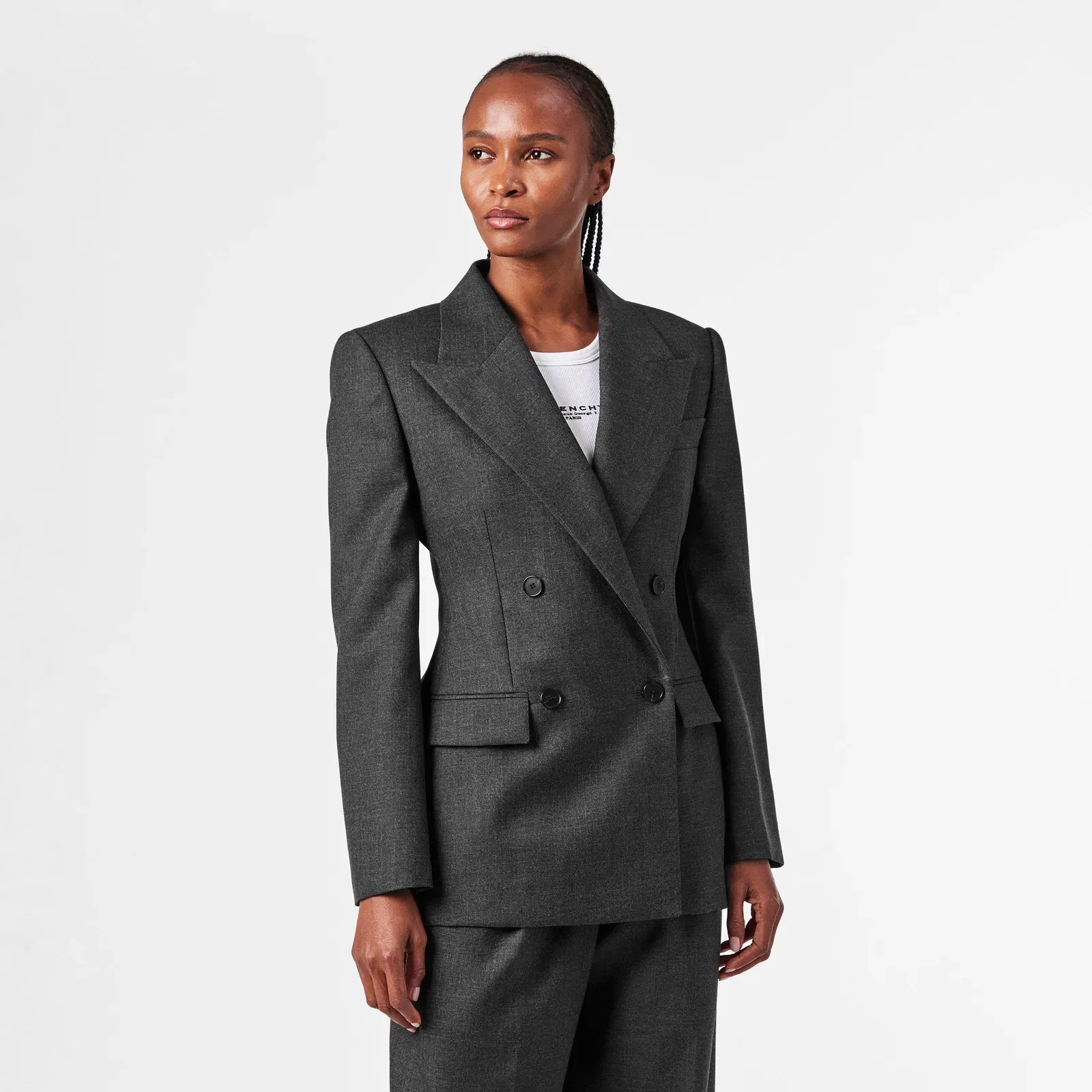 Double Breasted Wool Long Sleeve Blazer