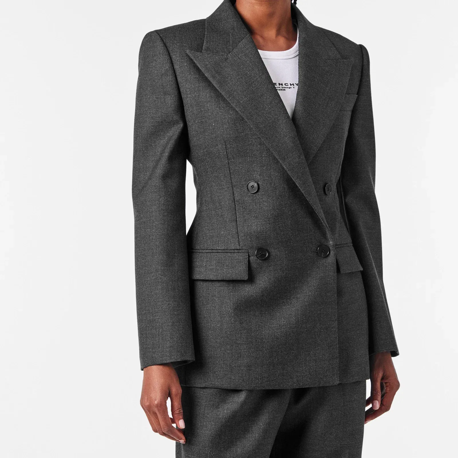 Double Breasted Wool Long Sleeve Blazer