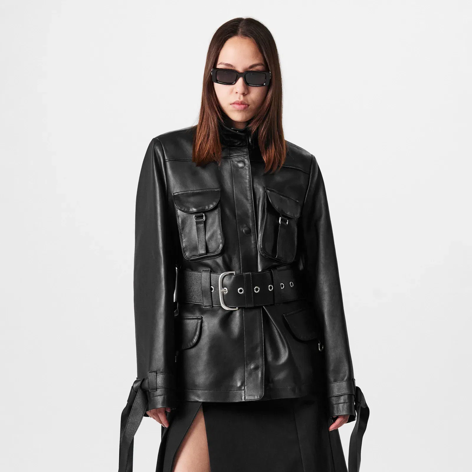 Cargo Belted Leather Jacket