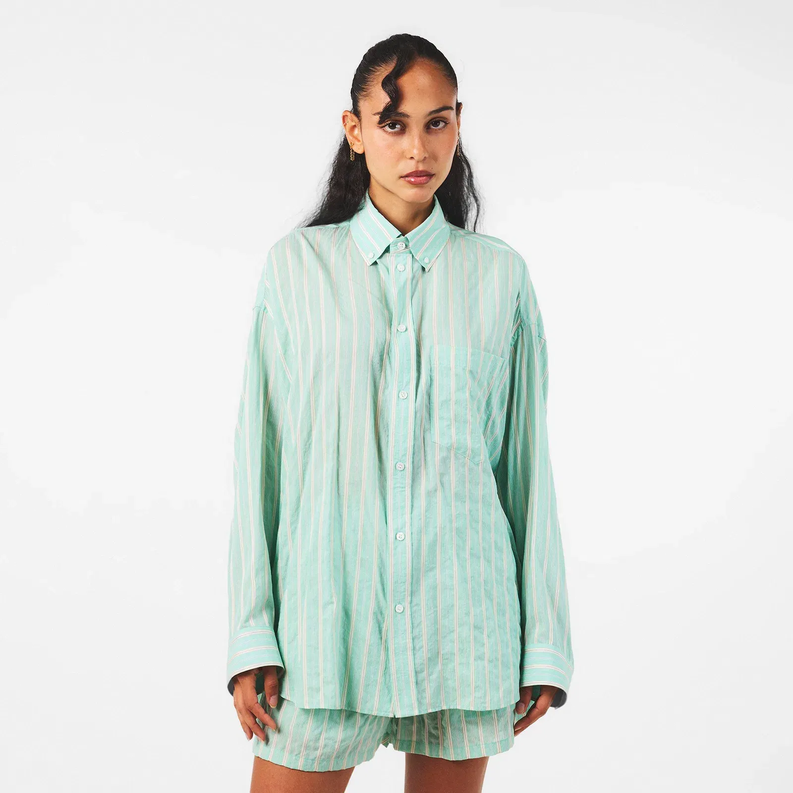 Cocoon Long Sleeve Patterned Relaxed Fit Shirt