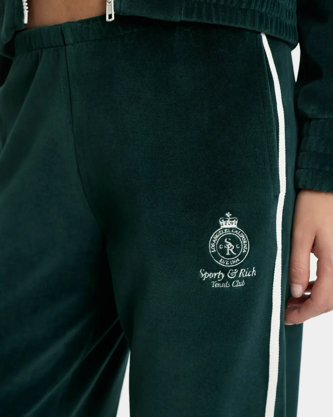Crown Tennis Velour Sweatpant - Forest/Ecru