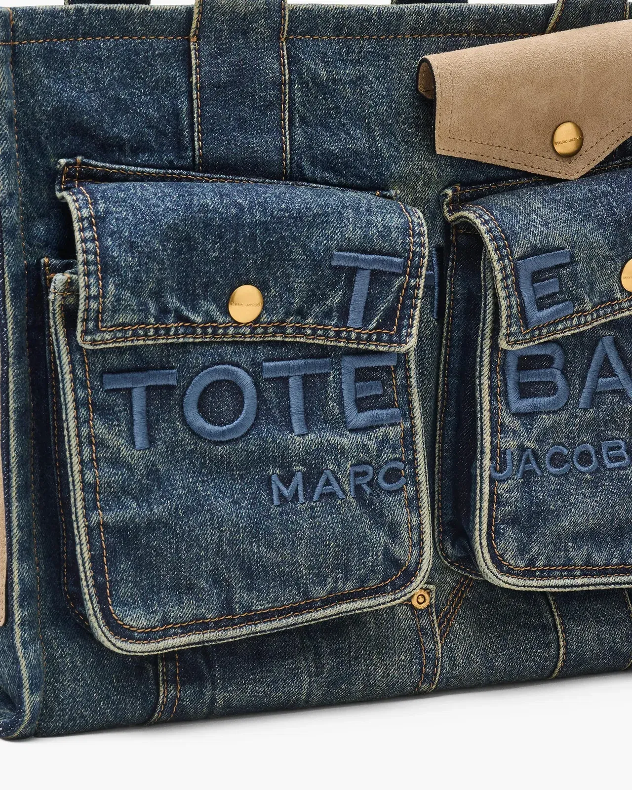The Denim Suede Large Cargo Tote Bag