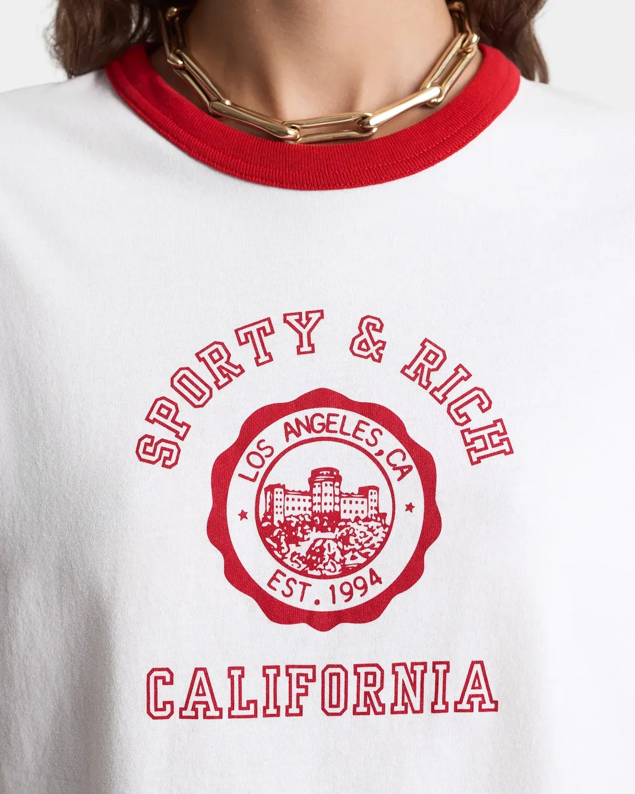 California Emblem Ringer T-Shirt - White/Ruby