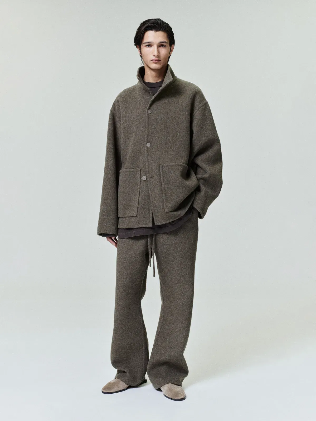 Essentials Double Face Wool Cashmere Sport Jacket Khaki Melange