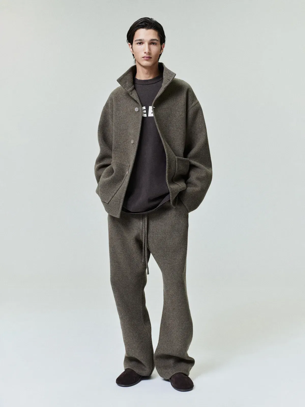 Essentials Double Face Wool Cashmere Flared Pants Khaki Melange