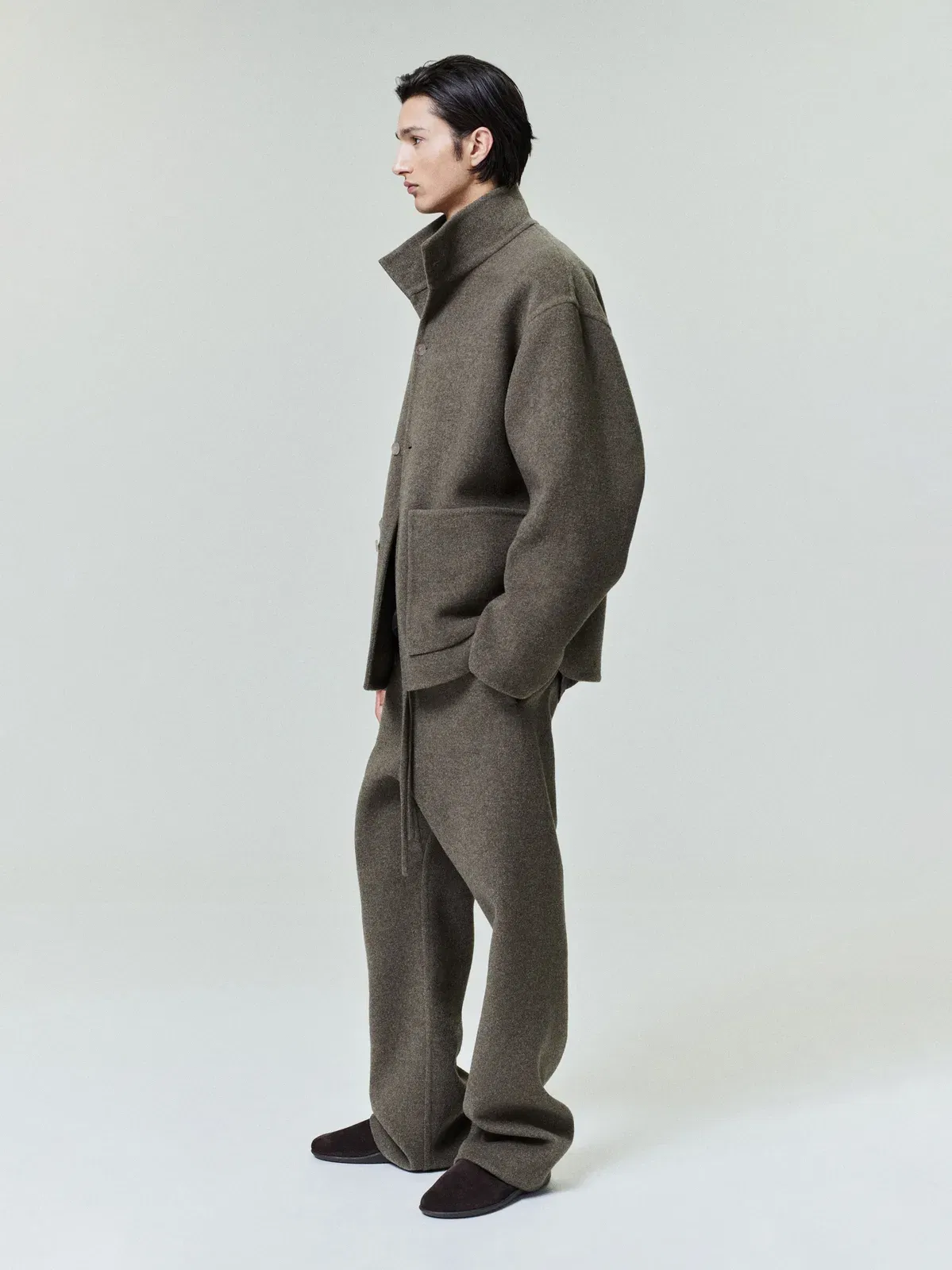 Essentials Double Face Wool Cashmere Flared Pants Khaki Melange