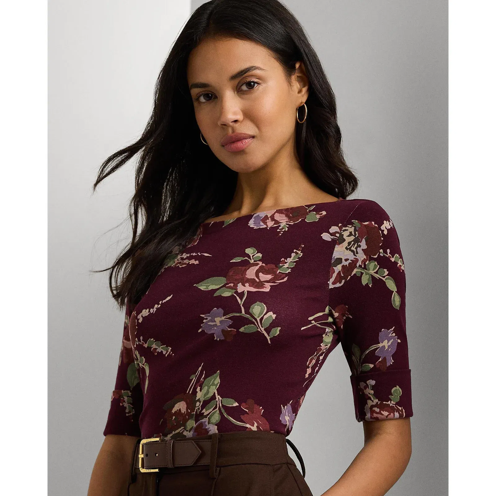 Floral Stretch Boatneck T-Shirt