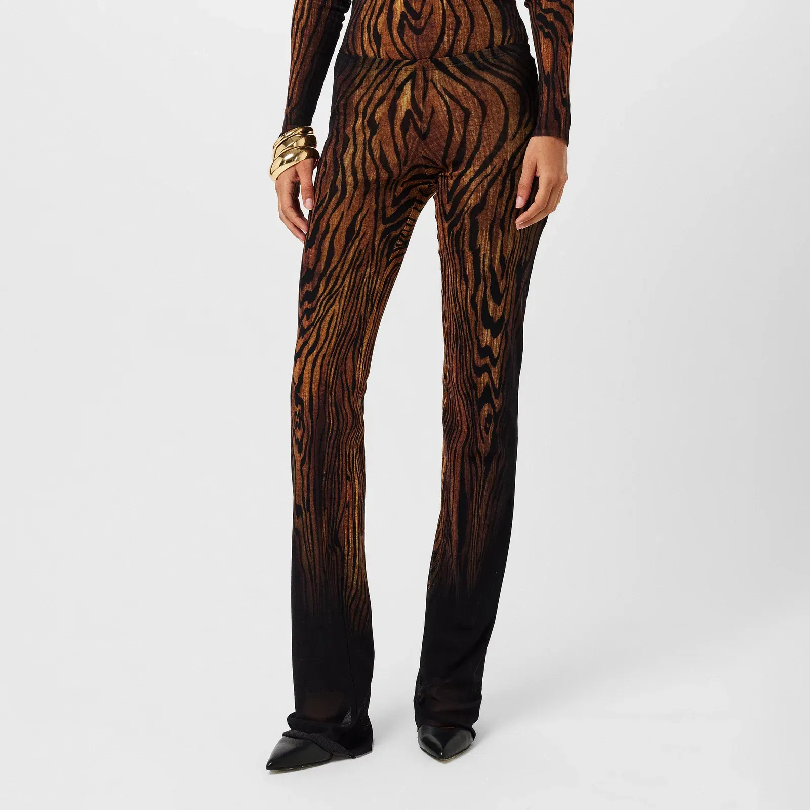 High Waisted Stretch Flared Trousers
