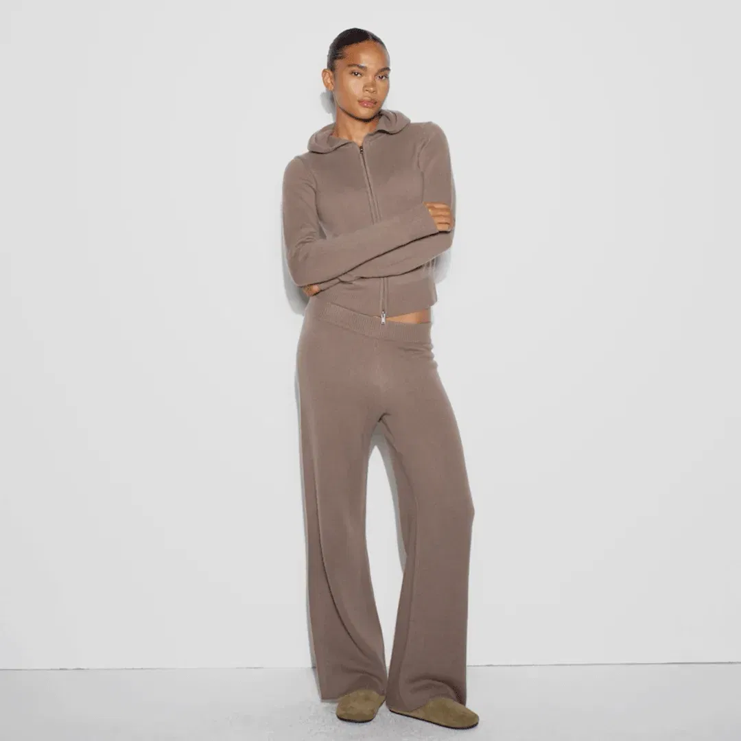CASHMERE WIDE LEG PANT | UMBER