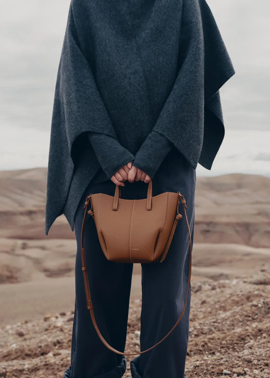 Polene Cyme Tote Nano Textured Camel
