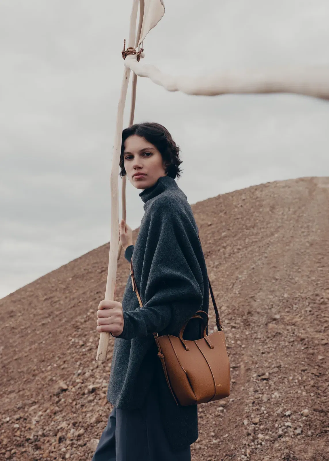 Polene Cyme Tote Nano Textured Camel