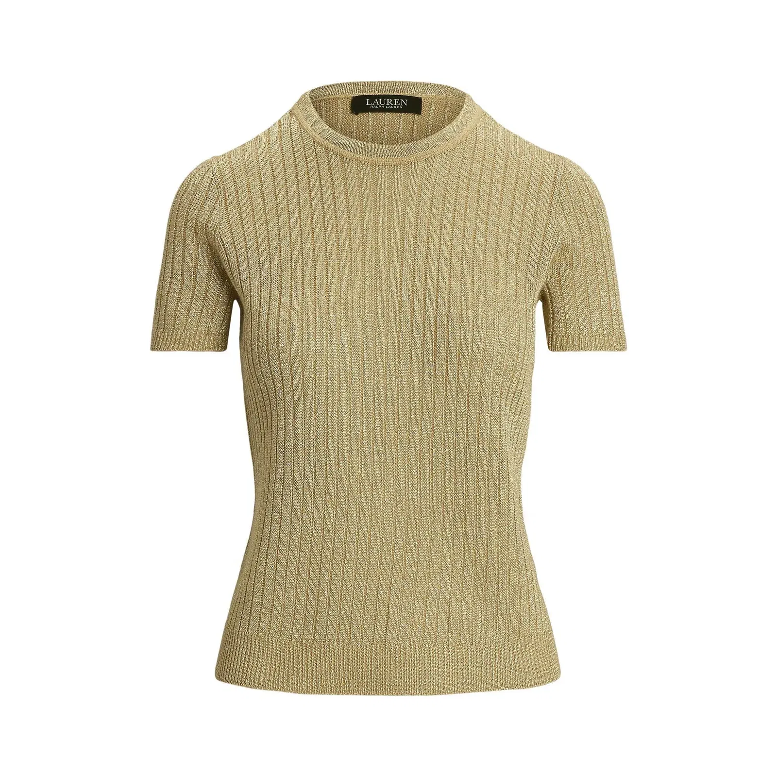 Metallic Rib-Knit Short-Sleeve Jumper