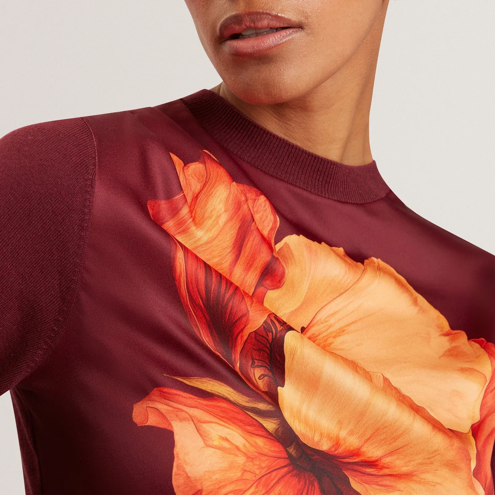 Ted Printed Satin Front Fine Knit Top
