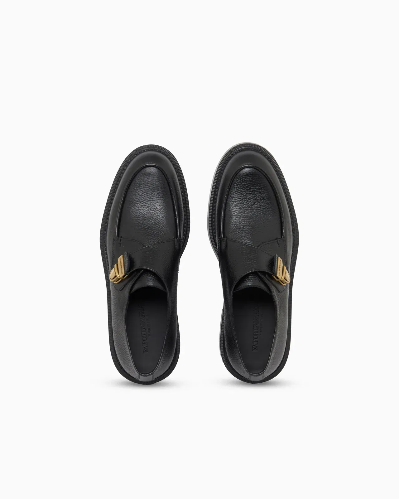Emporio Armani Icon Pebbled Leather Chunky Monk Straps Black