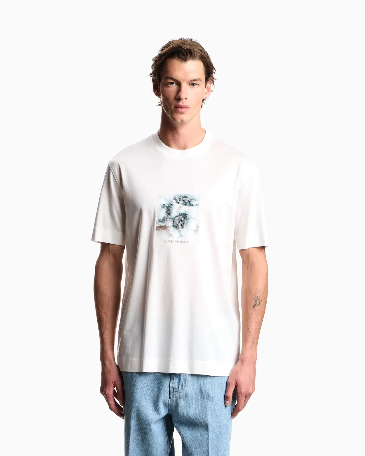 Emporio Armani Lyocell blend jersey T-shirt with printed and embroidered graphic design