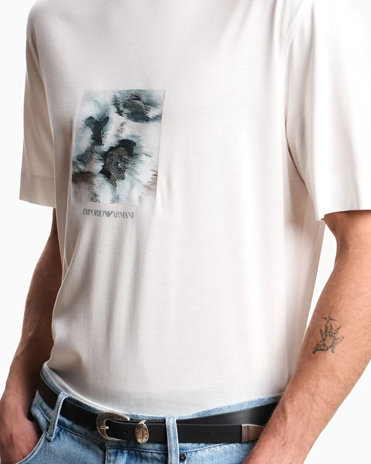 Emporio Armani Lyocell blend jersey T-shirt with printed and embroidered graphic design