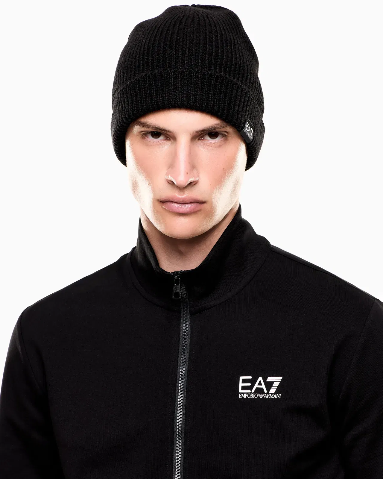 EA7 Fisherman wool knit beanie with logo Mountain Core