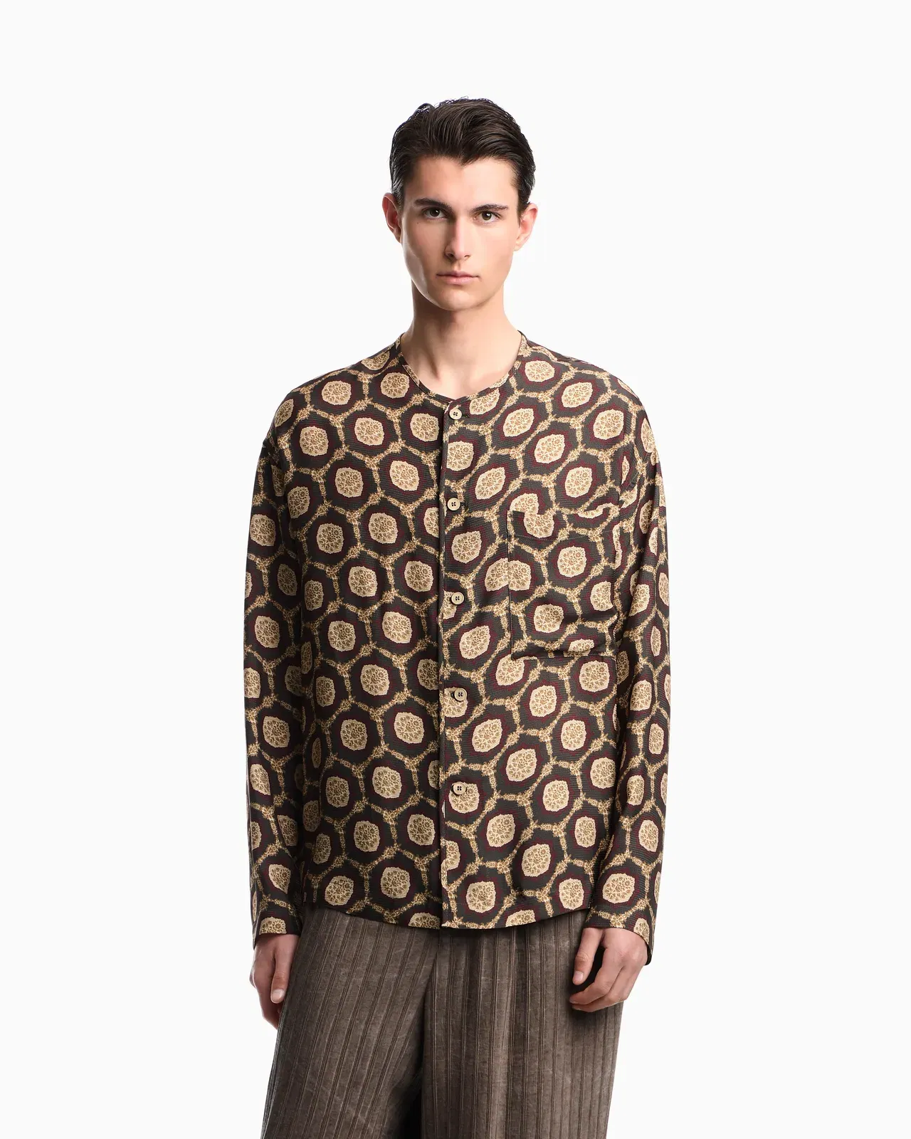 Emporio Armani Silk shirt jacket with all-over print