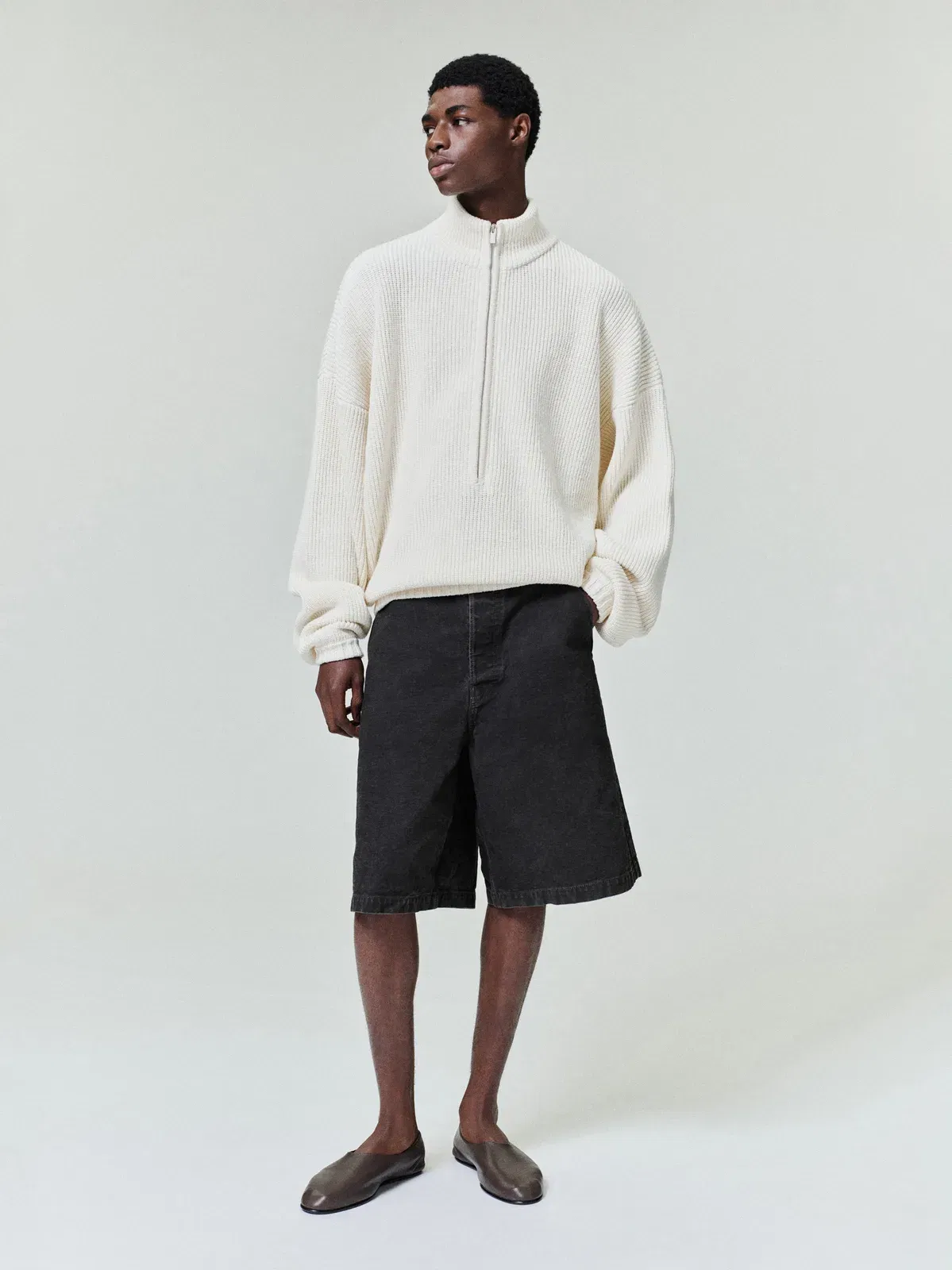 Essentials Zip-Up Sweater Long Sleeve Cream