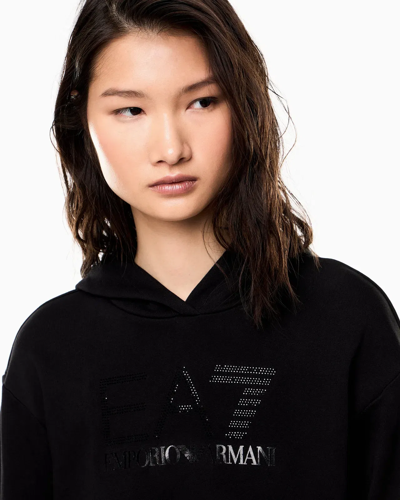 EA7 Stretch hooded sweatshirt with micro studs Logo Series