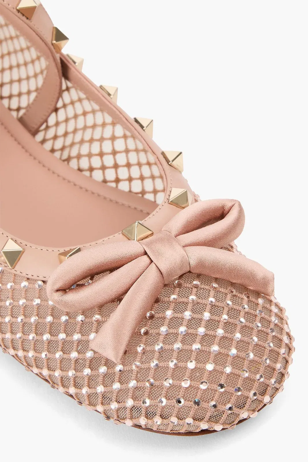 Valentino Garavani Rockstud Crystal-Embellished Mesh Ballet Flats Blush Women's