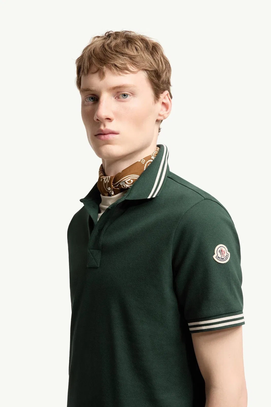 Moncler Striped Trim Cotton Piquet Polo Shirt Dark Green Dark Green