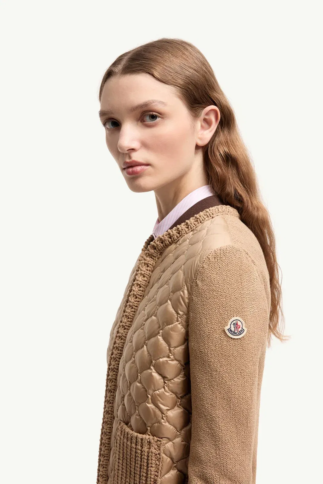 Moncler Geometric-Quilted Padded Zip-Up Cardigan Beige Beige